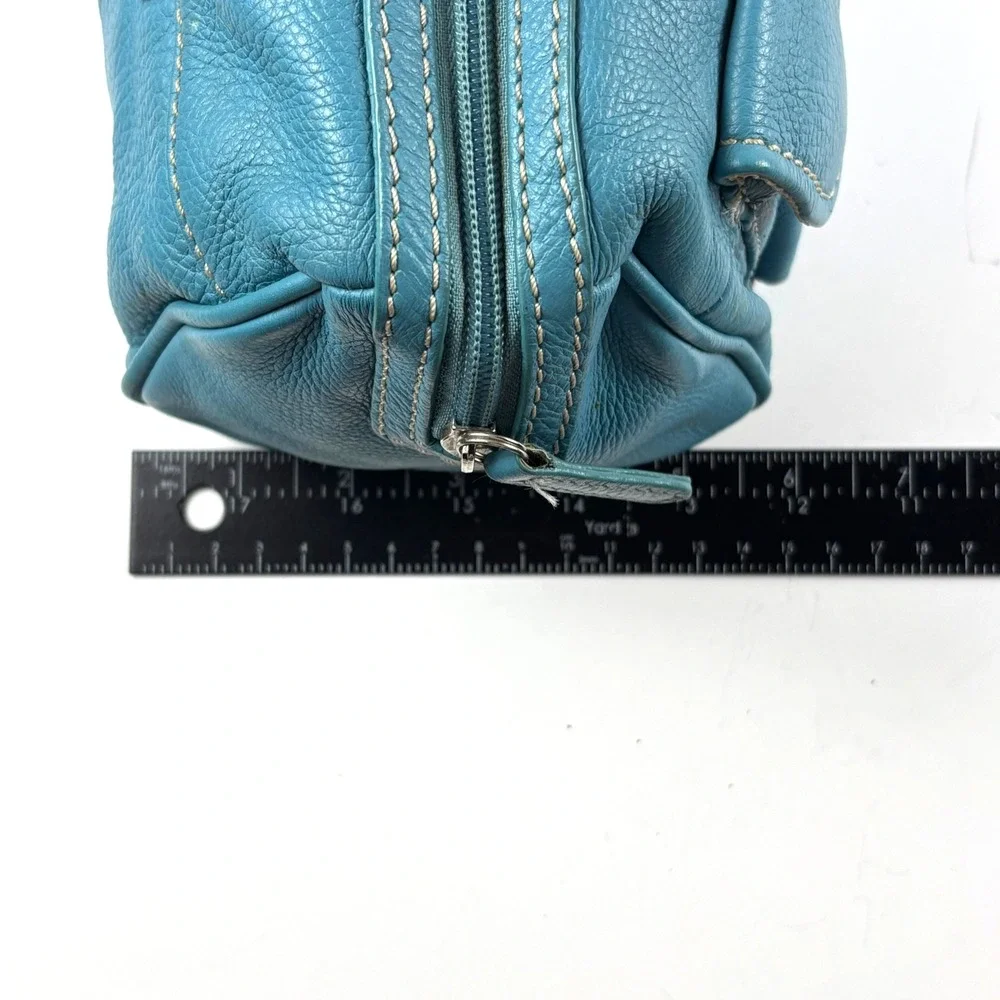 VTG Fossil Y2K Shoulder Bag Womens Medium Blue Pebbled Leather Satchel 75082